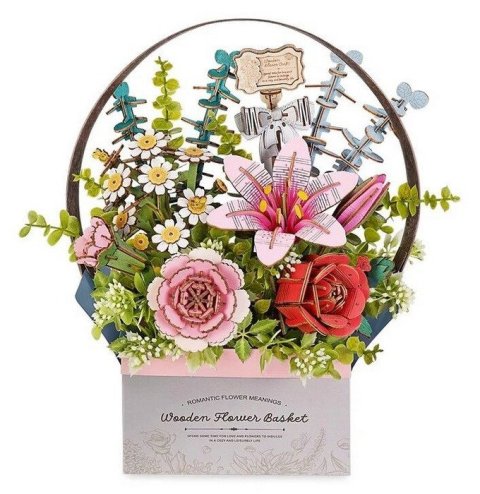neuveden: 3D Dřevěná skládačka: Košík s květinami
