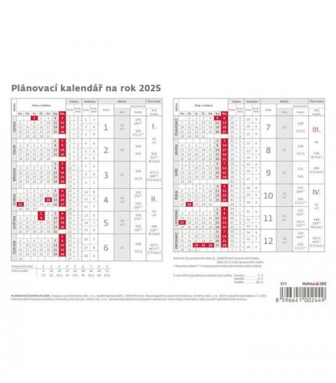 neuveden: Kalendář stolní 2025 - Plánovací karta