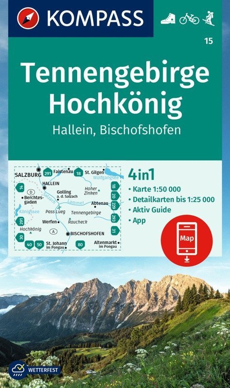 : Tennengebirge, Hochkönig 1:50 000 / turistická mapa KOMPASS 15