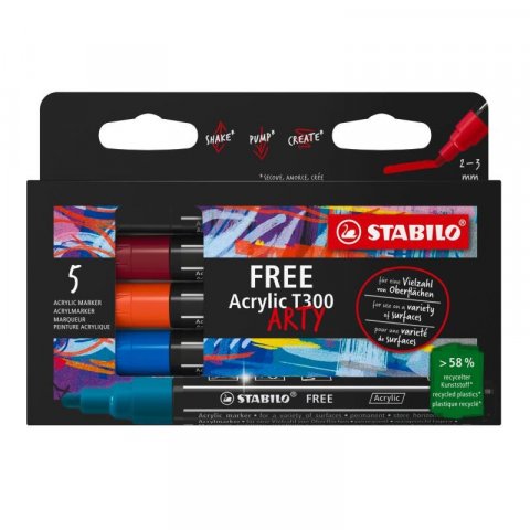 neuveden: Akrylový popisovač STABILO FREE Acrylic - kulatý hrot 2-3 mm - sada Urban 5