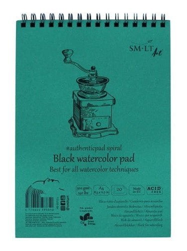 -: Blok na spirále #authenticpad Akvarel, A4, 20l., 300g/m2, černá