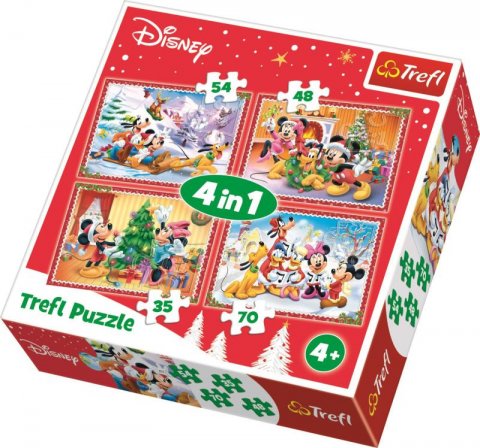 neuveden: Trefl Puzzle Mickey Mouse Vánoce 4v1 (35,48,54,70 dílků)