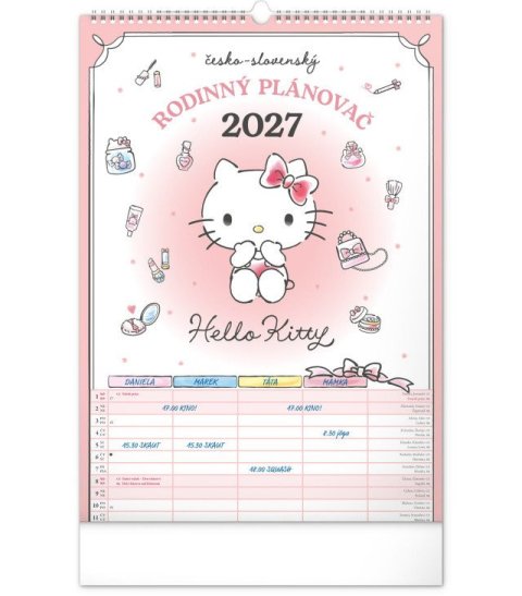 : Kalendář 2027 Rodinný, plánovací Hello Kitty XL, 33 x 46 cm