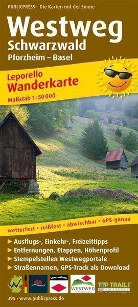 neuveden: Westweg Černý les, Pforzheim-Basilej 1:50 000 / turistická mapa