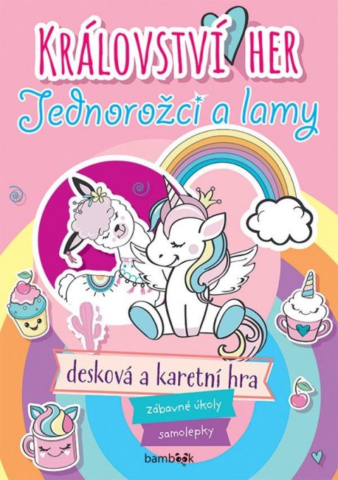 kolektiv autorů: Království her jednorožci a lamy - Zábavné úkoly, samolepky, desková a kare