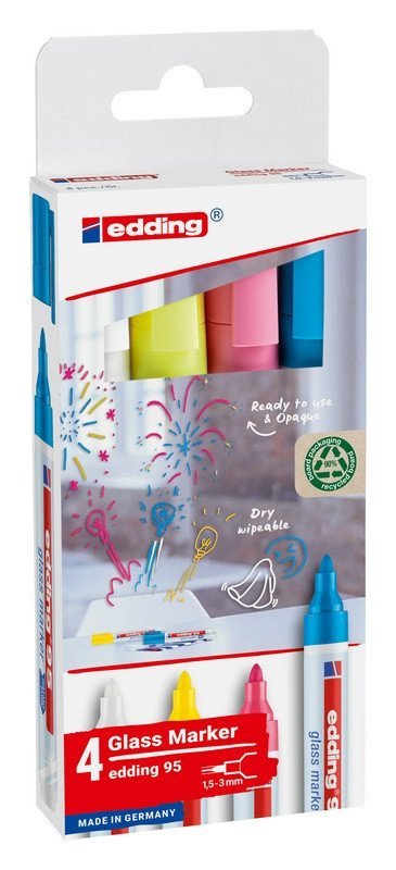 neuveden: Popisovač na sklo EDDING 95 - sada 4 ks s bílou