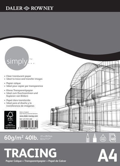 neuveden: Daler - Rowney SIMPLY skicák Tracing A4, 60 g / m2, 40 listů