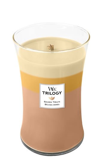neuveden: WoodWick Trilogy Golden Treats svíčka váza 609g