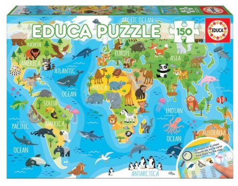 neuveden: Puzzle Mapa se zvířaty světa 150 dílků