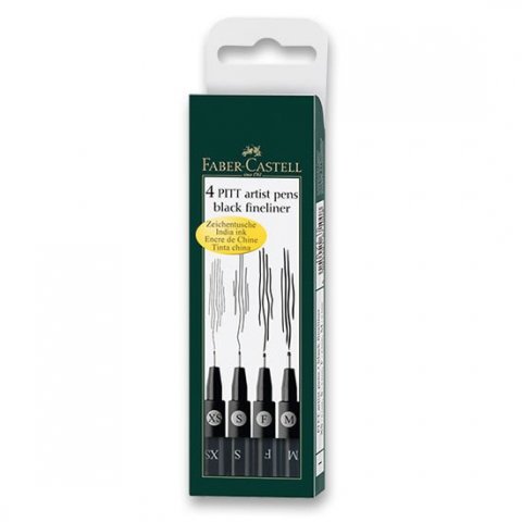 neuveden: Popisovač Faber-Castell Pitt Artist Pen - sada 4 ks, XS, S, F, M, černé