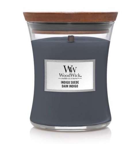 neuveden: WoodWick Indigo Suede svíčka váza 275g