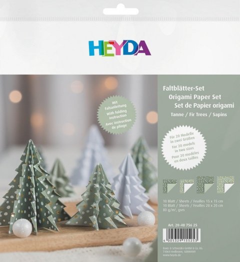 neuveden: Sada origami papírů 20x20 a 15x15 - stromky zelené