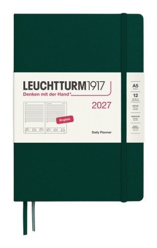 -: Denní plánovač Forest Green, Medium A5 2027, anglicky