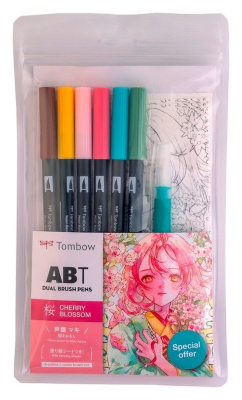 : Sada oboustranných fixů ABT Manga Cherry + vodní štětec - 6 ks