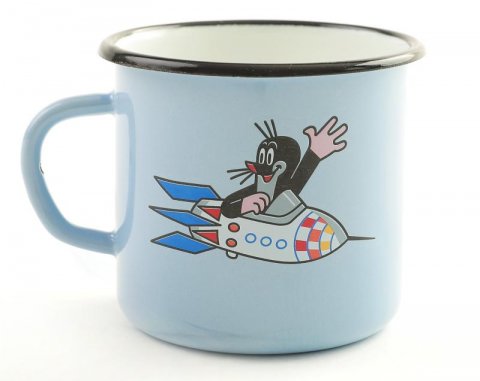 Miler Zdeněk: Krtek - hrnek smaltovaný 8cm, světle modrý/ raketa