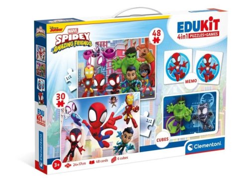 neuveden: Edukit Spidey a jeho úžasní přátelé 4v1 (pexeso, 48 + 30 puzzle, 6 kostek)