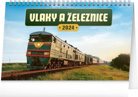 neuveden: Kalendář 2024 stolní: Vlaky a železnice, 23,1 × 14,5 cm