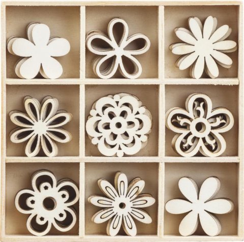 neuveden: HEYDA Sada dřevěných dekorací v krabičce - květiny