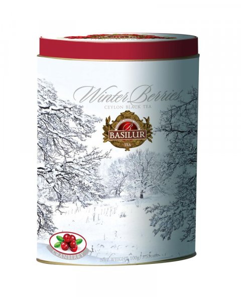 neuveden: BASILUR Winter Berries Cranberries - sypaný černý čaj s kousky ovoce v plec