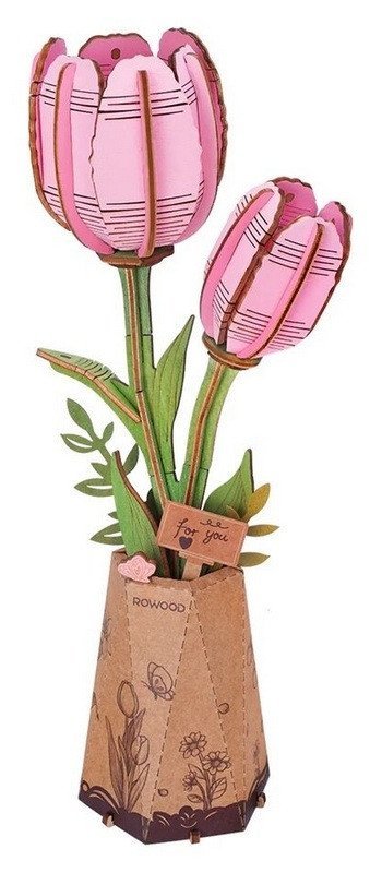 neuveden: 3D Dřevěná skládačka: Růžový tulipán