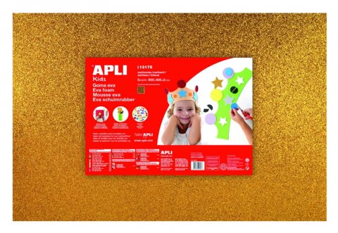 neuveden: APLI pěnovka se třpytkami 400 x 600 mm - zlatá 3 ks