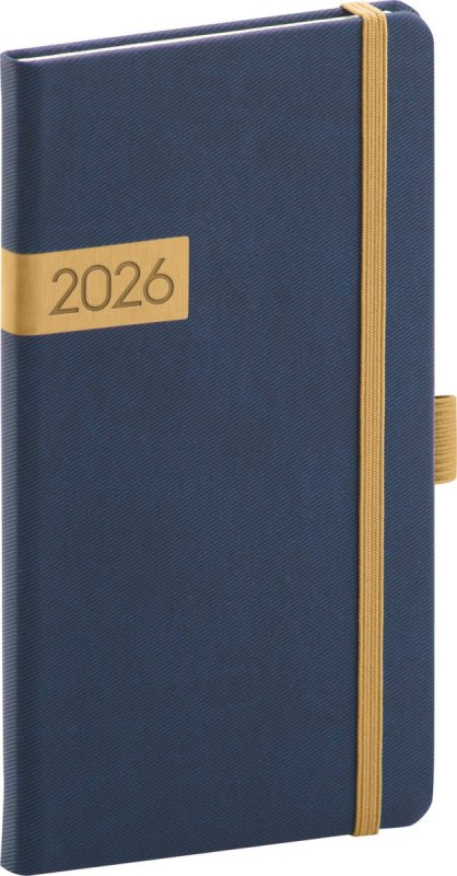 neuveden: Diář 2026: Twill - modrozlatý, kapesní, 9 x 15,5 cm