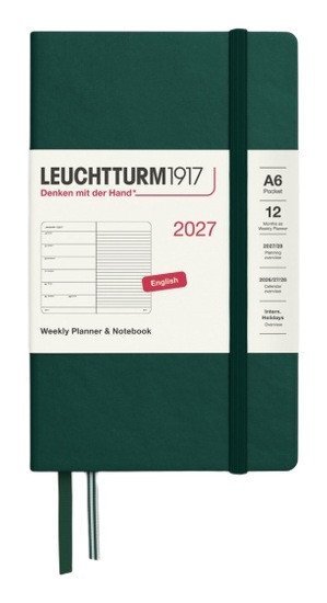 -: Týdenní plánovač & Zápisník Forest Green, Pocket A6 2027, anglicky