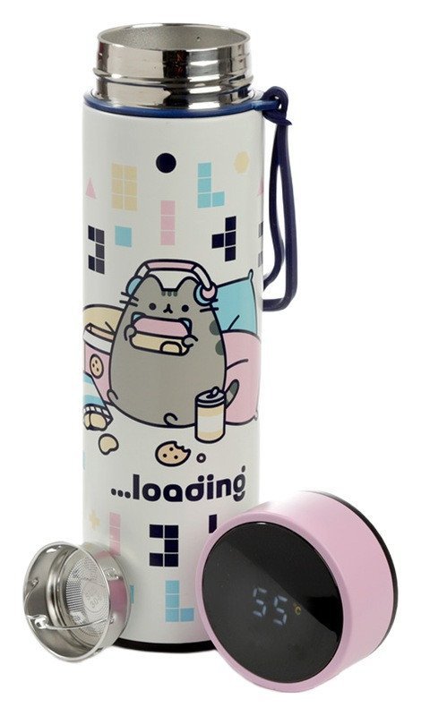 : Nerezová termoláhev s digitálním teploměrem 450 ml Pusheen
