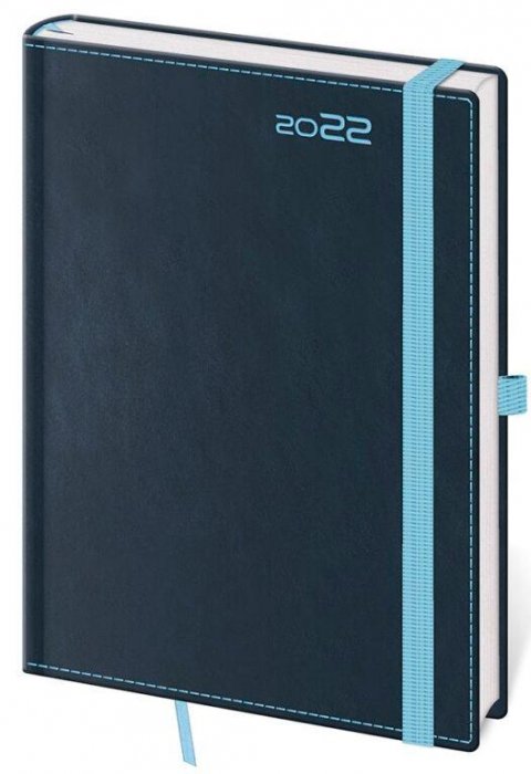 neuveden: Diář 2022 Double - Blue, denní A5 s poutkem na propisku