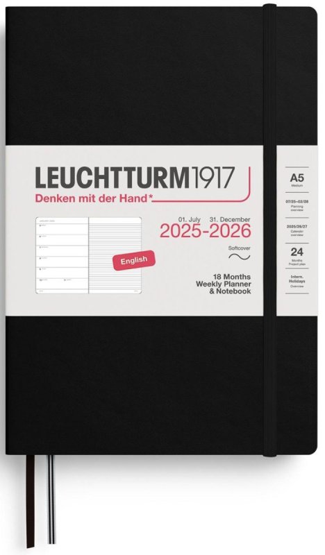 neuveden: Weekly Planner & Notebook 2026 Medium (A5) 18 Months Black