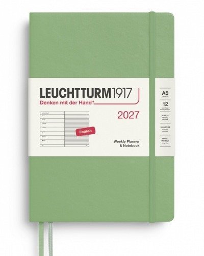 -: Týdenní plánovač & Zápisník Sage, Medium A5 2027, anglicky