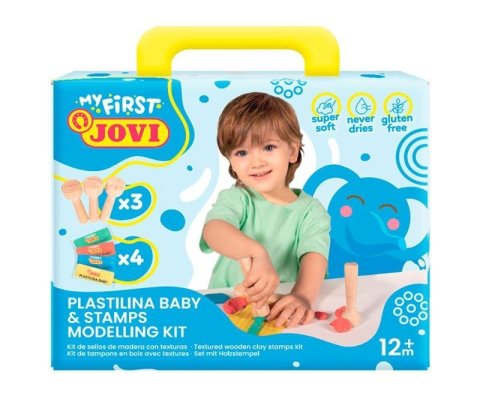 neuveden: JOVI BABY plastelína 4x38g + 3 dřevěná razítka
