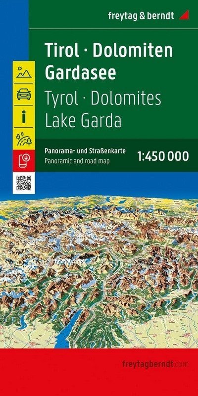neuveden: Tyrolsko – Dolomity – Gardské jezero 1:450 000 / automapa + panoramatická m