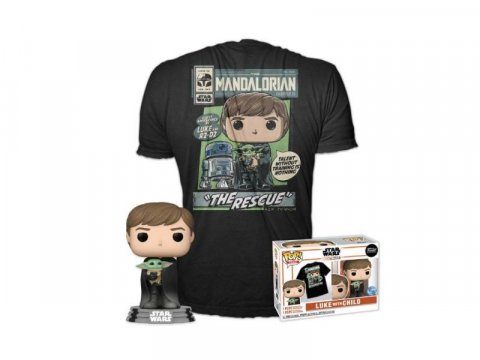 neuveden: Funko POP & Tee: Star Wars Mandalorian - Luke with Child (velikost L)