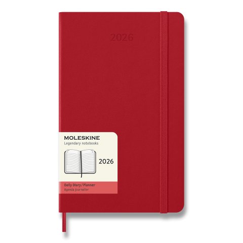 neuveden: Diář Moleskine 2026 - tvrdé desky, L, denní, červený