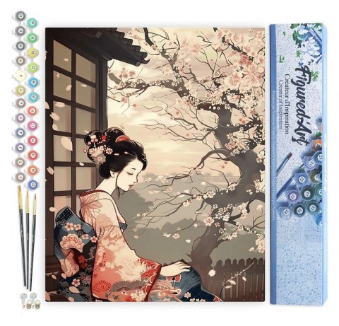 : Malování podle čísel - Žena V Kimonu A Sakura bez rámu 40x50cm