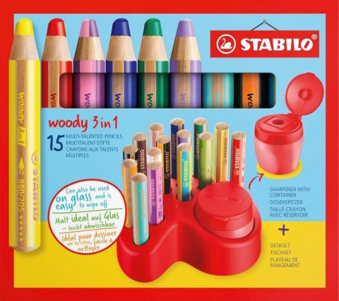 neuveden: Prémiový stolní set STABILO woody 3 in 1 - sada 15 ks s ořezávátkém