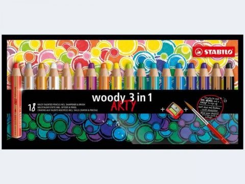 neuveden: Pastelky STABILO Woody 3in1, sada 18 ks v pouzdru s ořezávátkem a štětcem 