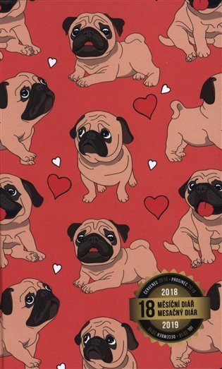 neuveden: Diář 18 měsíční 2018/2019 - Petito – Mops, 11 x 17 cm