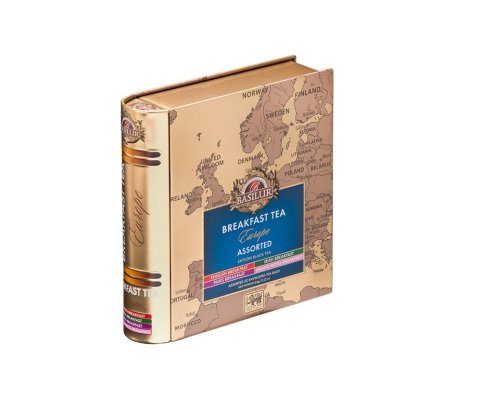 neuveden: BASILUR European Breakfast Tea Book Assorted plech 32x2g