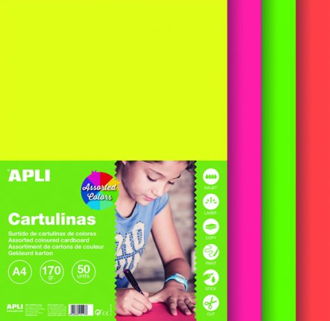 neuveden: Barevný papír A4 170 g - mix fluo barev 50 ks