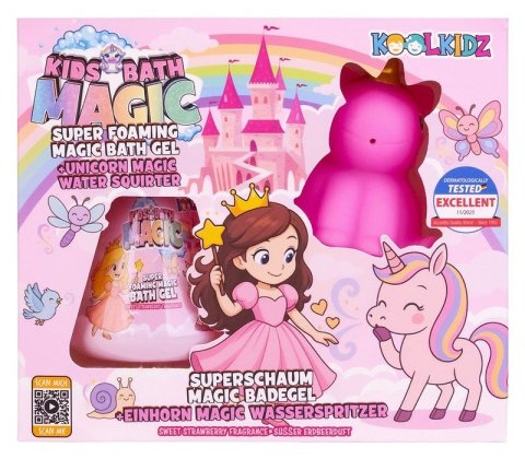 : Sada na koupání KOOLKIDZ stříkačka jednorožec a pěnivý gel Jahoda 60ml