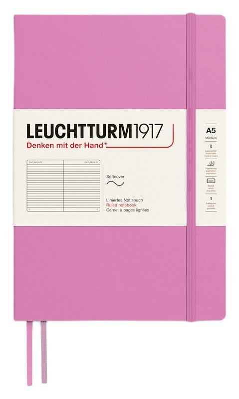 : Zápisník Leuchtturm1917 A5 měkké desky Bubblegum linkovaný