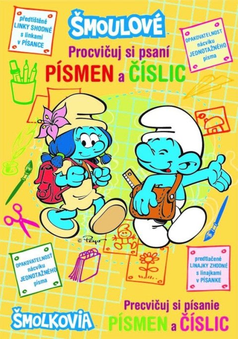 : Šmoulové - Procvičuj si psaní písmen a číslic + stíratelný popisovač s plst