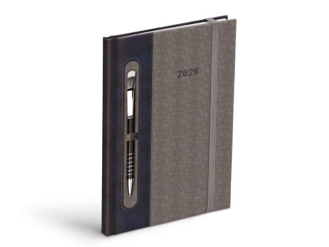 neuveden: Diář 2026 T805 PU dark blue/gray s gumkou na propisku