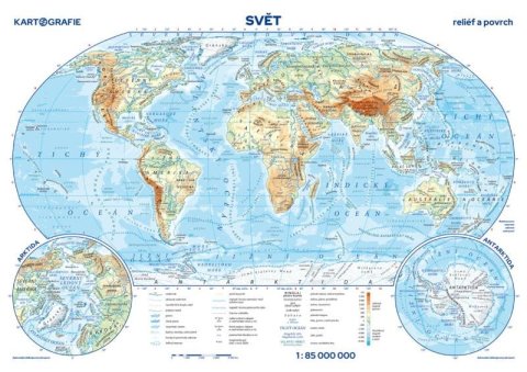 neuveden: Svět - reliéf a povrch / státy a území - příruční mapa 1:85 000 000