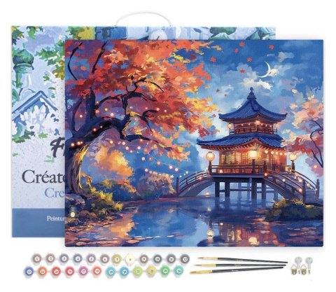 : Malování podle čísel - Pagoda Za Podzimní Noci na rámu 40x50cm