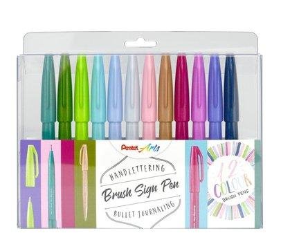 neuveden: Popisovač Pentel Arts Touch Brush Sign Pen - 12 barev, sada