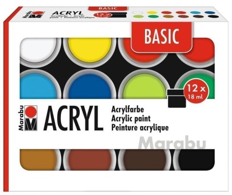 neuveden: Marabu Sada akrylových barev Basic 12 x 18 ml