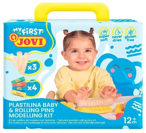 neuveden: JOVI BABY plastelína 4x38g + 3 dřevěné válečky